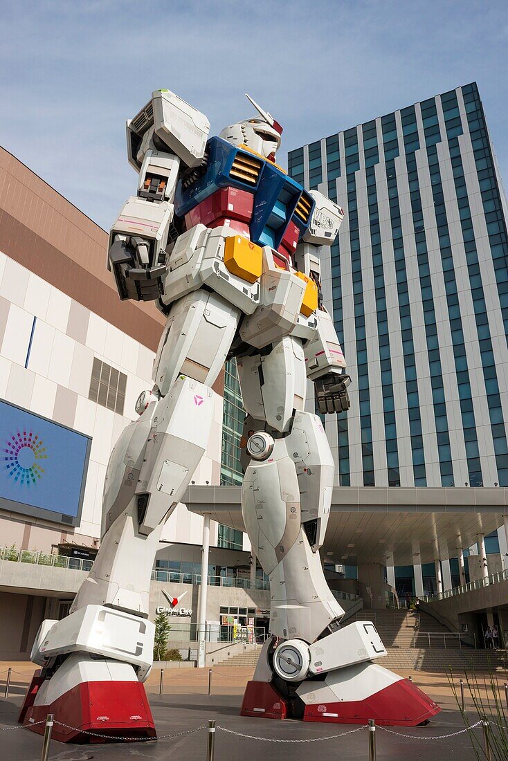 An 18 meter full scale model of the Gundam robot from the Japanese anime series at Diver City Odaiba Tokyo Japan