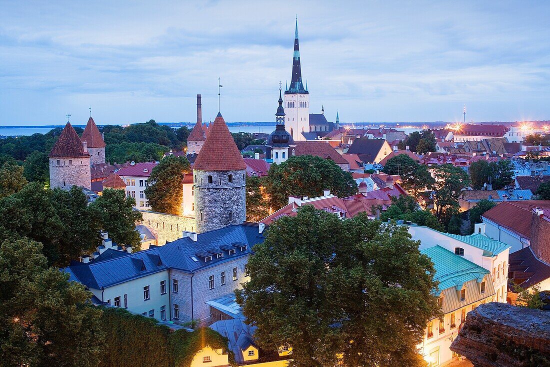 elevated view with St Olaf´s Church from Toompea district,Tallinn, Estonia