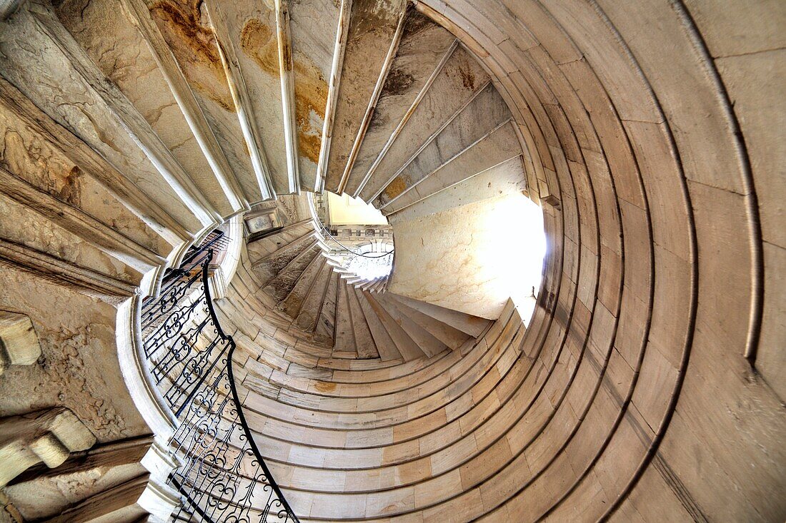 Spiral staircase, Seaton Delaval Hall, Northumberland, England, UK