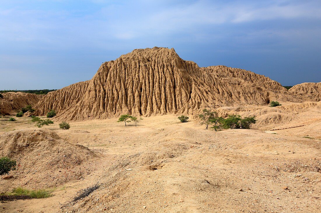 Eroded brick pyramid in Tucume, Lambayeque, Peru