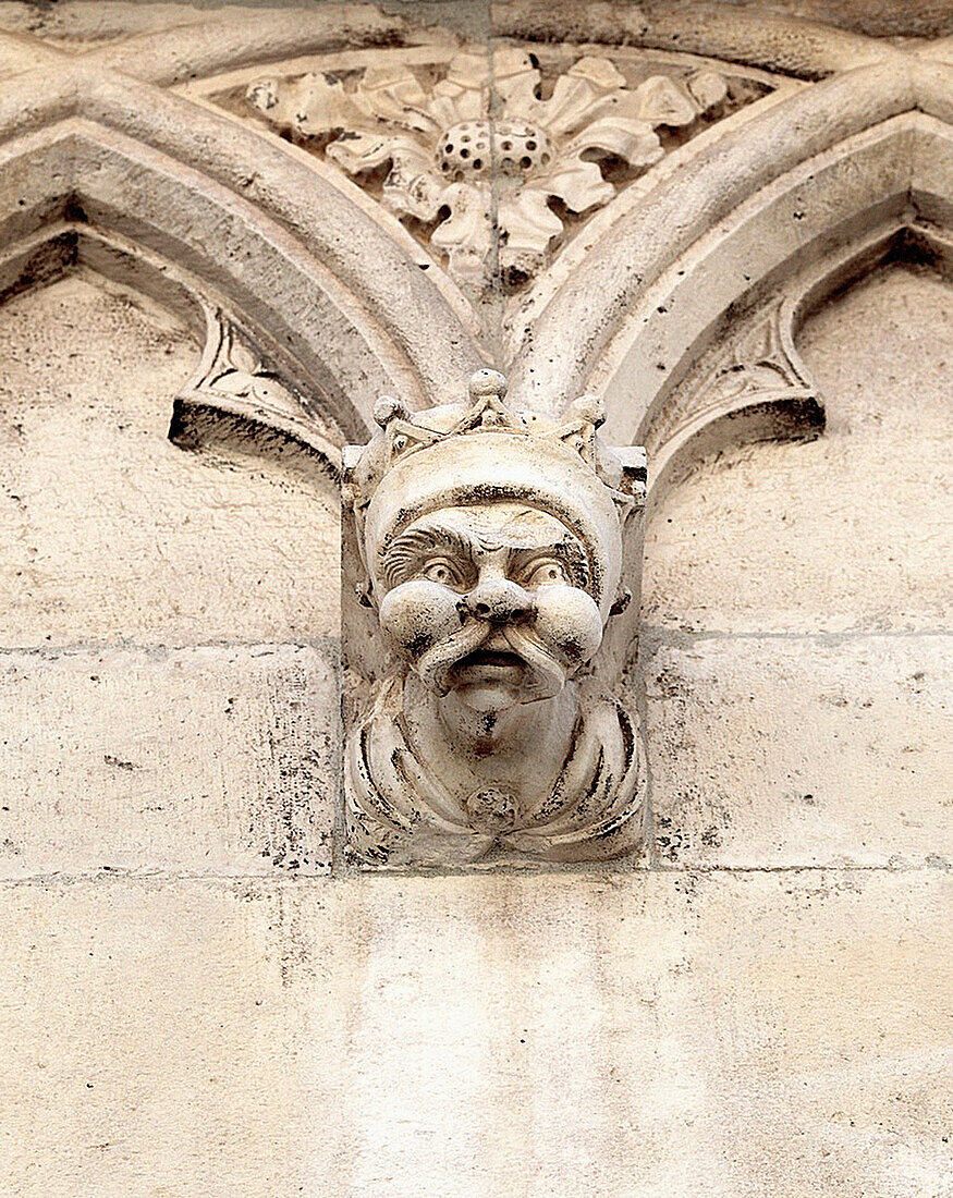 Human head on exterior of cathedral of St  James, Sibenik, Dalmatia, Croatia