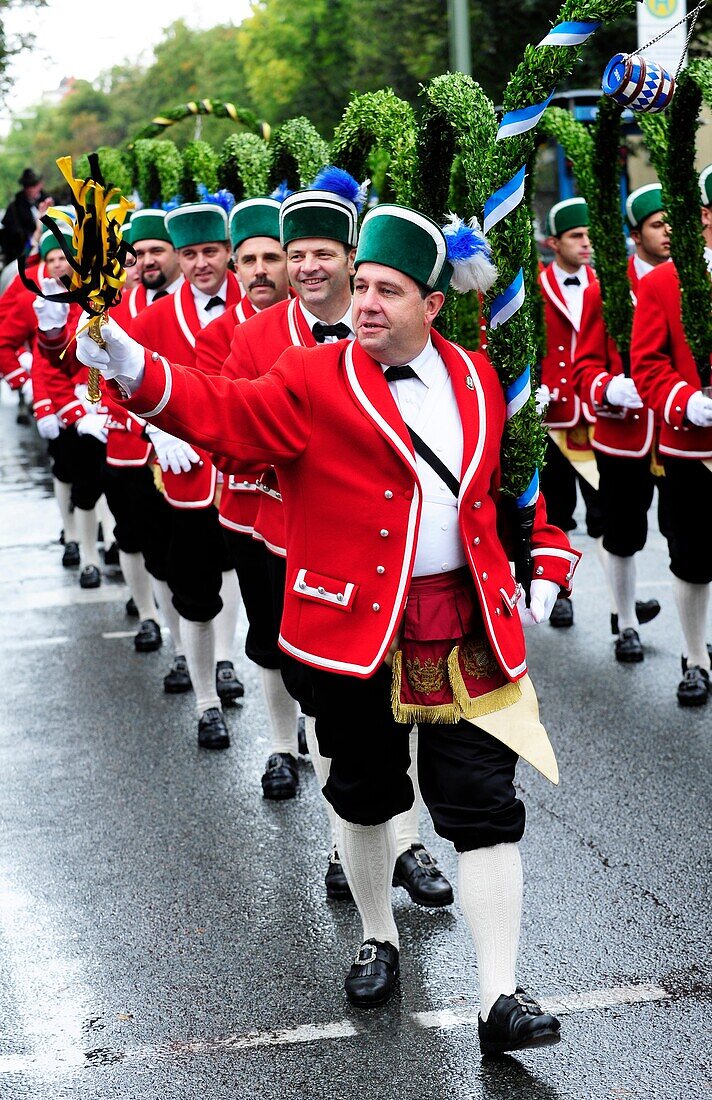 Members of a typical bavarians drum band on Oktoberfest parade in Munich,Germany
