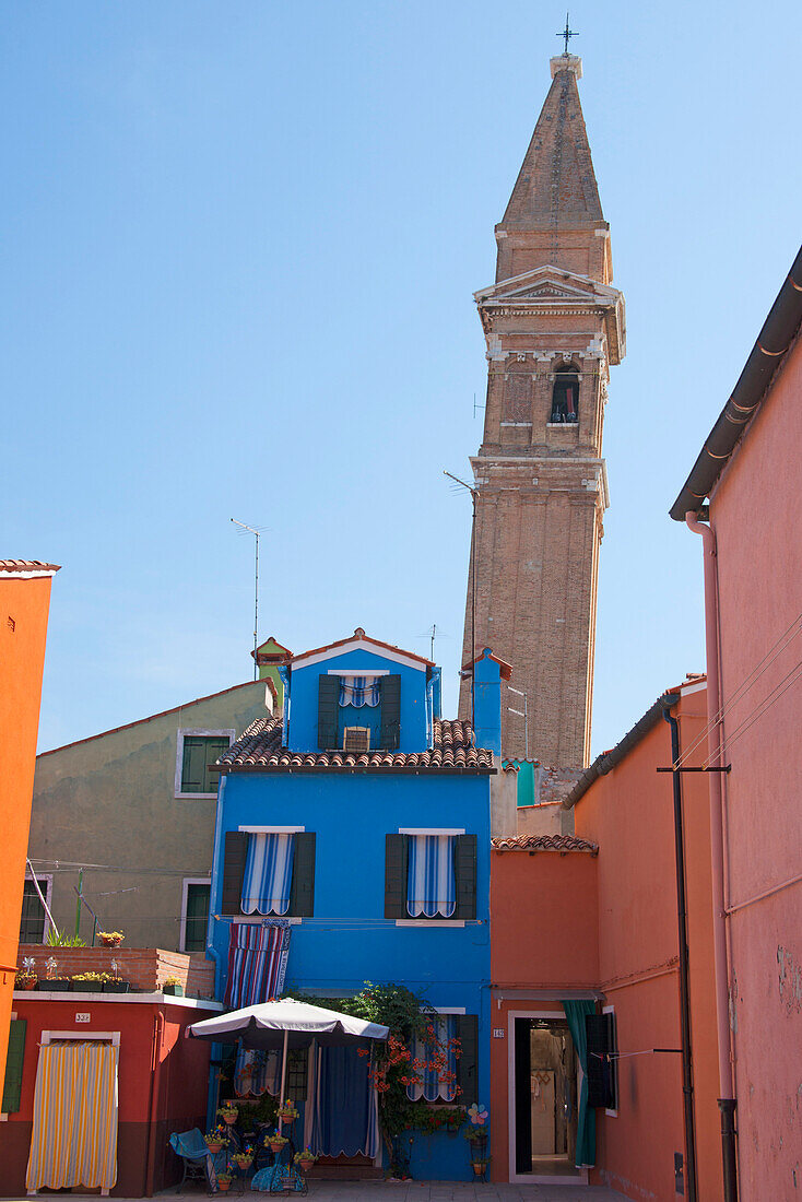 Leaning tower, Burano, Venice, Venezia, Italy, Europe