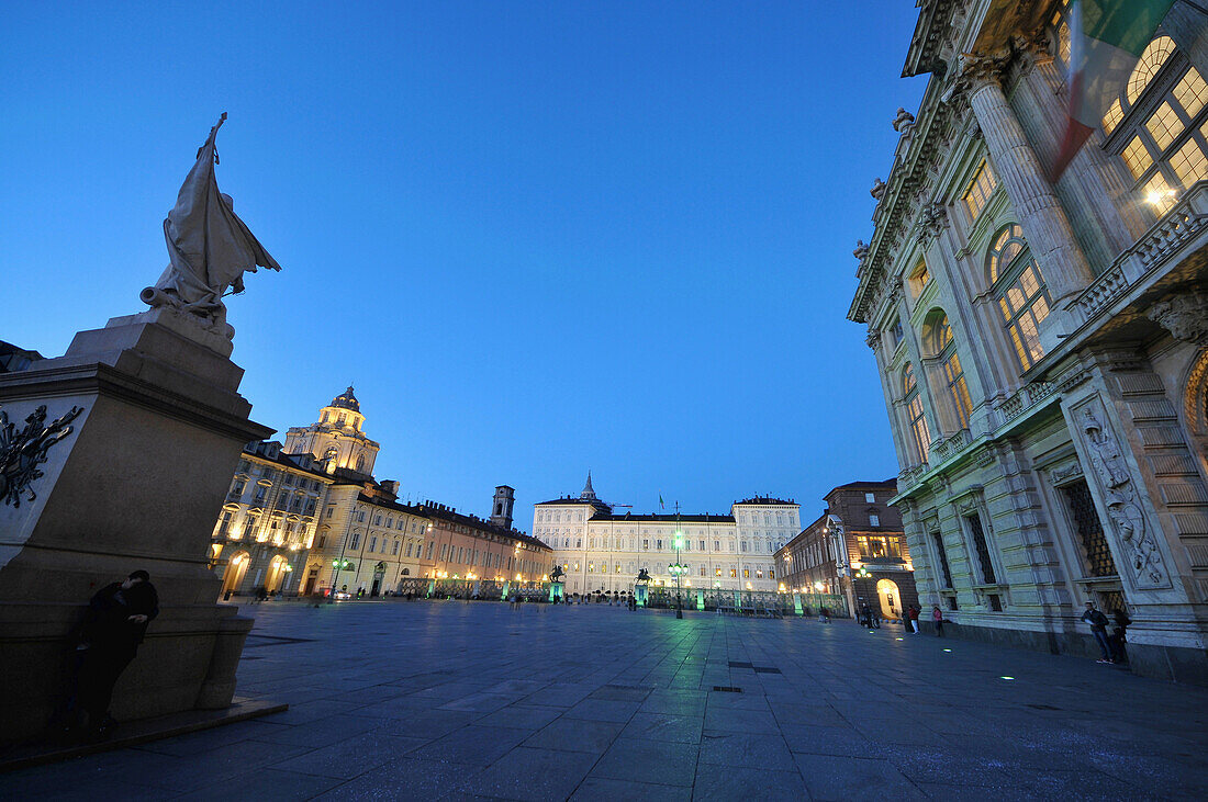 Piazza Castello in the evening light, Turin, Piedmont, Italy