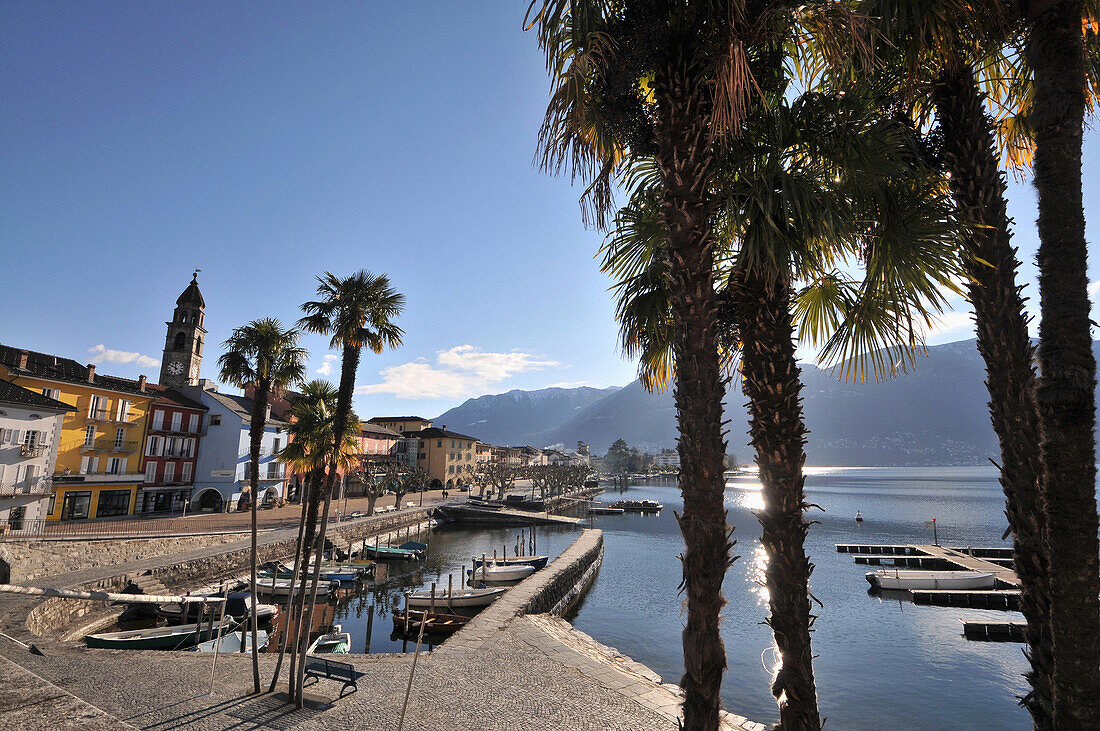Ascona lakeshore promenade, Lago Maggiore, Ticino, Switzerland
