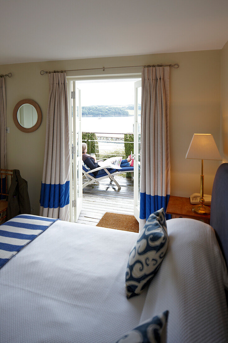 Double room with balcony and sea view at Hotel Tresanton, St. Mawes, Cornwall, Great Britain
