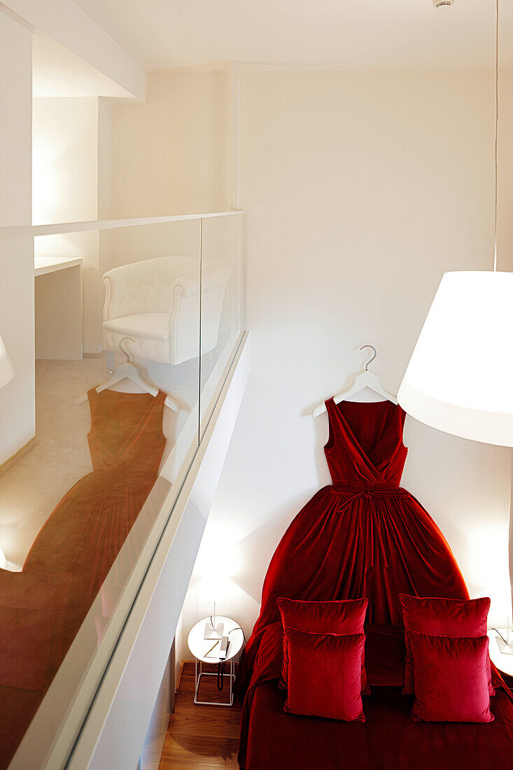 Room 'Sleeping in a Ballgown' with bed shaped as a gala dress, Hotel Maison Moschino, Via Monte Grappa 12, Milan, Italy