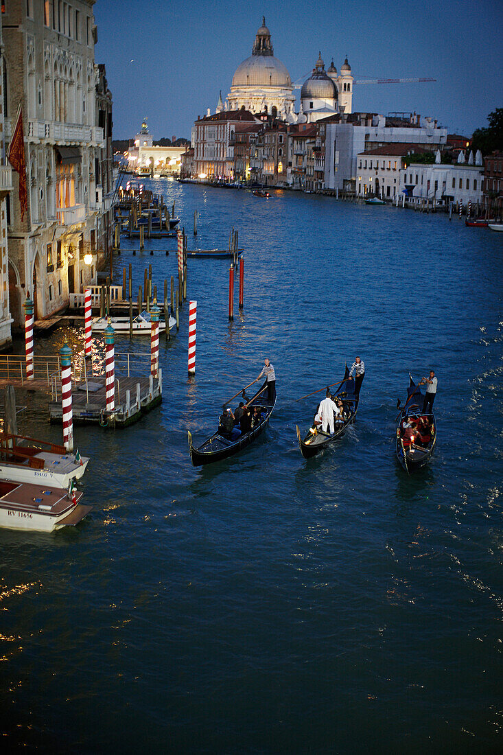 Gondoliers near Ponte dell'Accademia bridge, Canal Grande, Venice, Italy