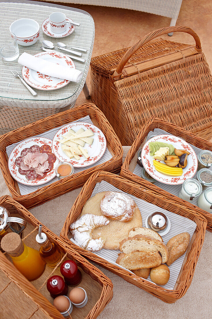 Breakfast basket as room service, Hotel Cap Rocat, Ctra. d'enderrocat, s/n, 07609 Cala Blava, Mallorca, Balearic Islands, Spain