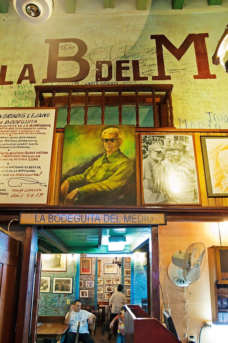 La Bodeguita del Medio, a bar in Old Havana Habana Vieja popularized by Ernest Hemingway  Havana Vieja District, Havana, Cuba.