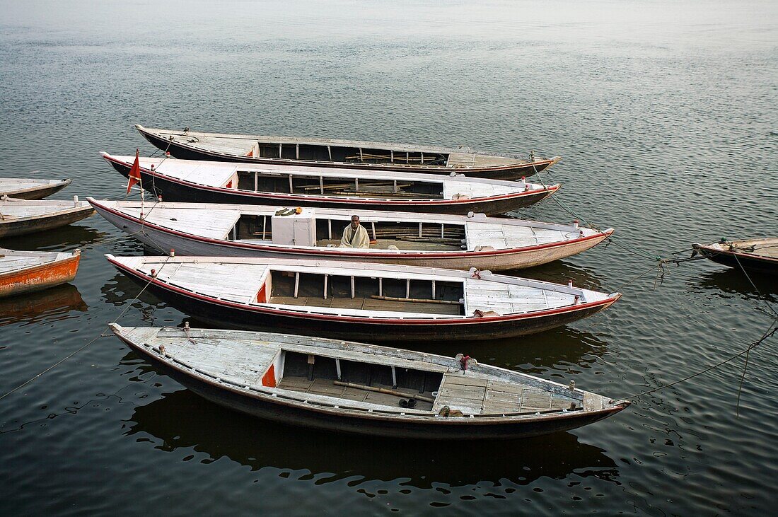 Boats, Ganges river, Varanasi  Uttar Pradesh, India.