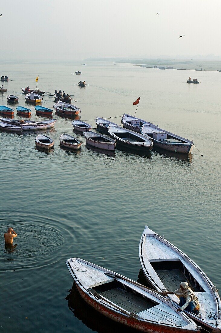 Ghats on the Ganges river, Varanasi  Uttar Pradesh, India.