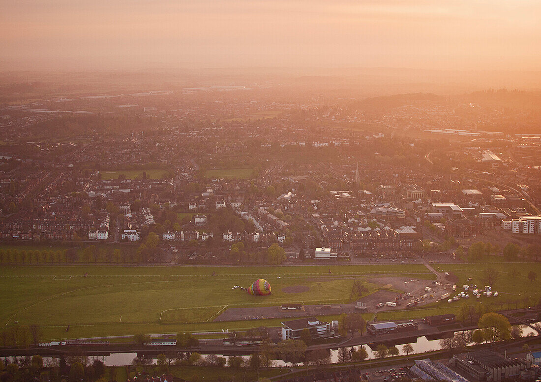 Aerial view of city with urban park. Worcestershire