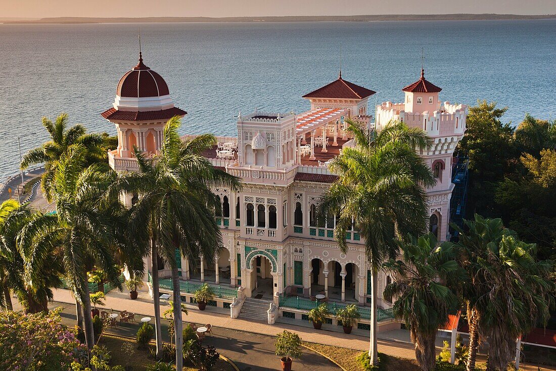 Cuba, Cienfuegos Province, Cienfuegos, Punta Gorda, Palacio de Valle, restored sugar baron house, elevated view