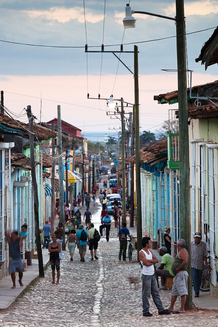 Cuba, Sancti Spiritus Province, Trinidad, street view, dusk