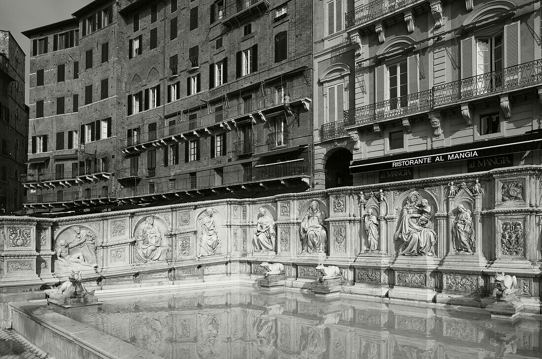 Fountain Fonte Gaia, Piazza del Campo, Il Campo, square, Torre del Mangia, tower, Palazzo Pubblico, townhall, Siena, UNESCO World Heritage Site, Tuscany, Italy, Europe