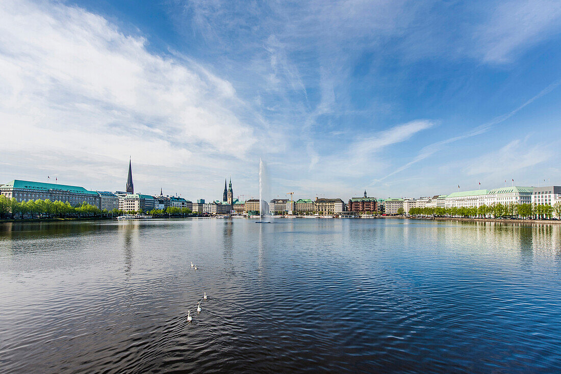 View to the Binnenalster of Hamburg with the town hall and the hotel , Hamburg, Northern Germany, Germany