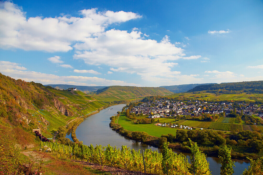 View from Prinzenkopf above Alf to Puenderich and Marienburg and the river Mosel, Rhineland-Palatinate, Germany, Europe