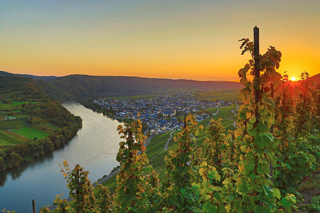 Sonnenuntergang über Kröv an der Mosel, Rheinland-Pfalz, Deutschland, Europa