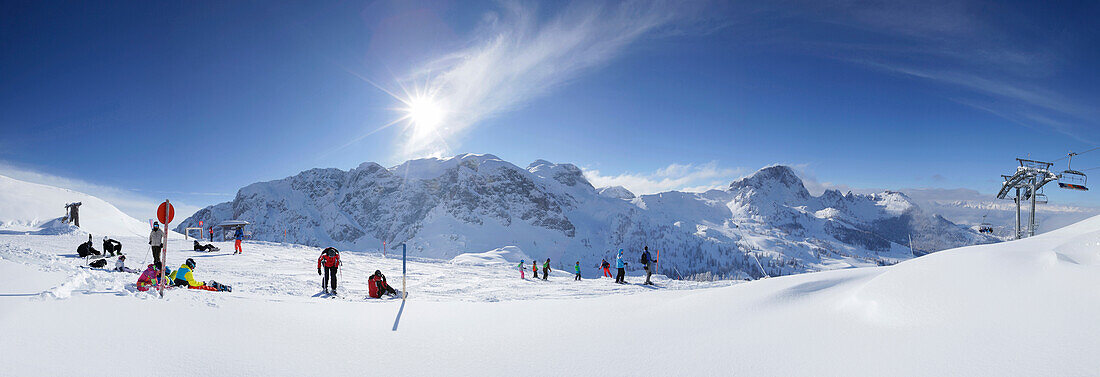 Panorama vom Nassfeld auf Trogkofel und Rosskofel, Karnische Alpen, Hermagor, Kärnten, Österreich