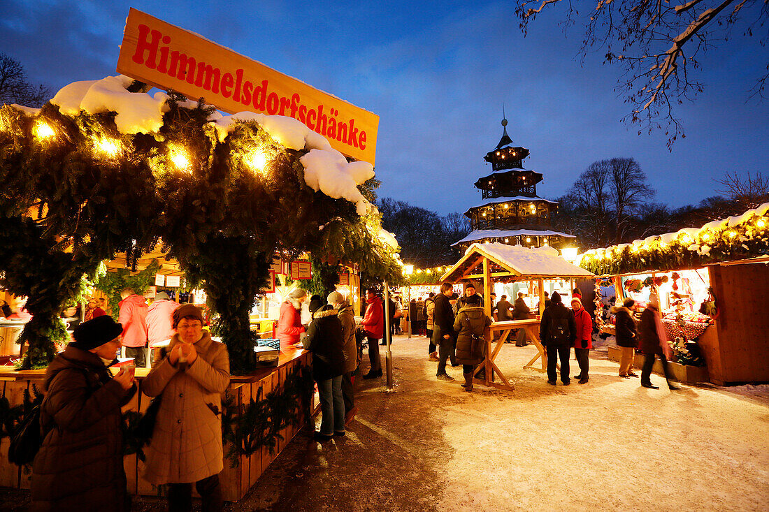 Christmas market at Chinese Tower, English Garden, Munich, Bavaria, Germany