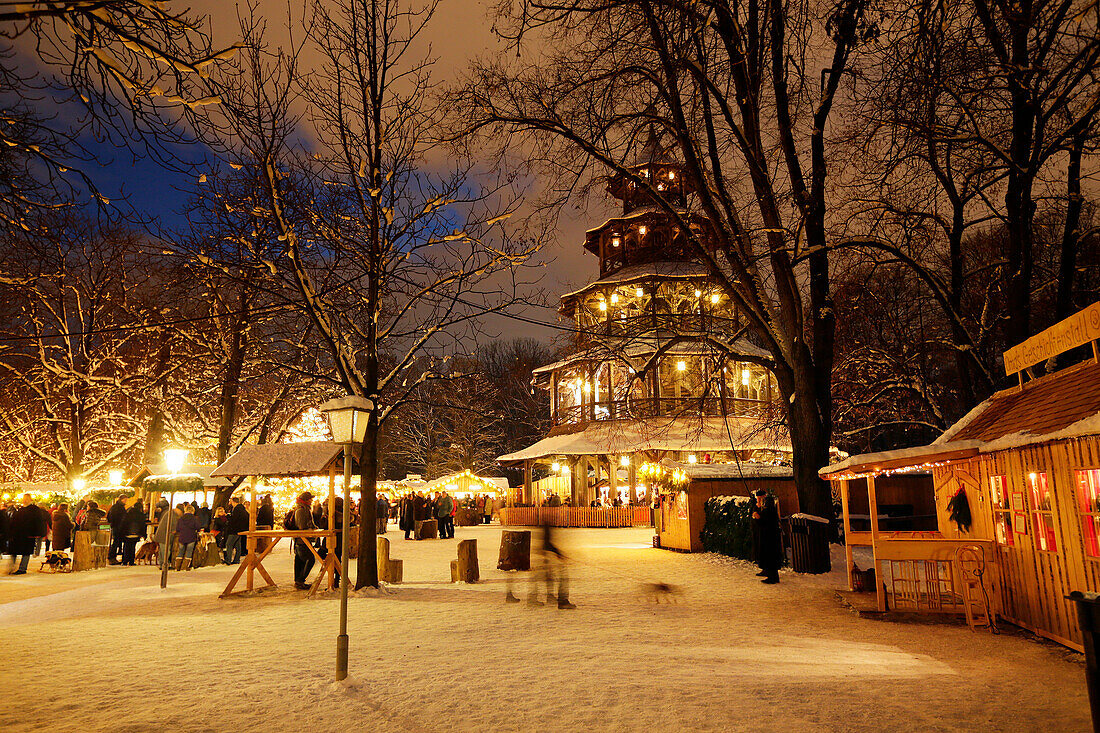 Christmas market at Chinese Tower, English Garden, Munich, Bavaria, Germany