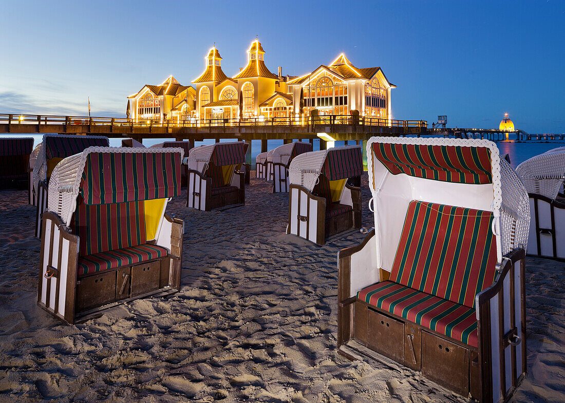 Sellin pier in the evening light, Ruegen, Mecklenburg-Western Pomerania, Germany