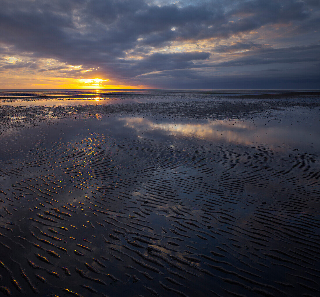 Sunrise above the mudflats, near List, Sylt, Schleswig-Holstein, Germany