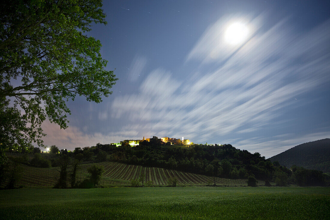 Castelnuovo Dellabate in the moonlight, Tuscany, Italy