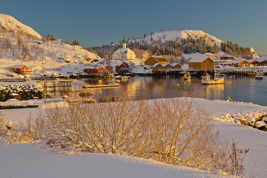 Village of Moskenes in Winter, Moskenesoya, Lofoten, Nordland, Norway