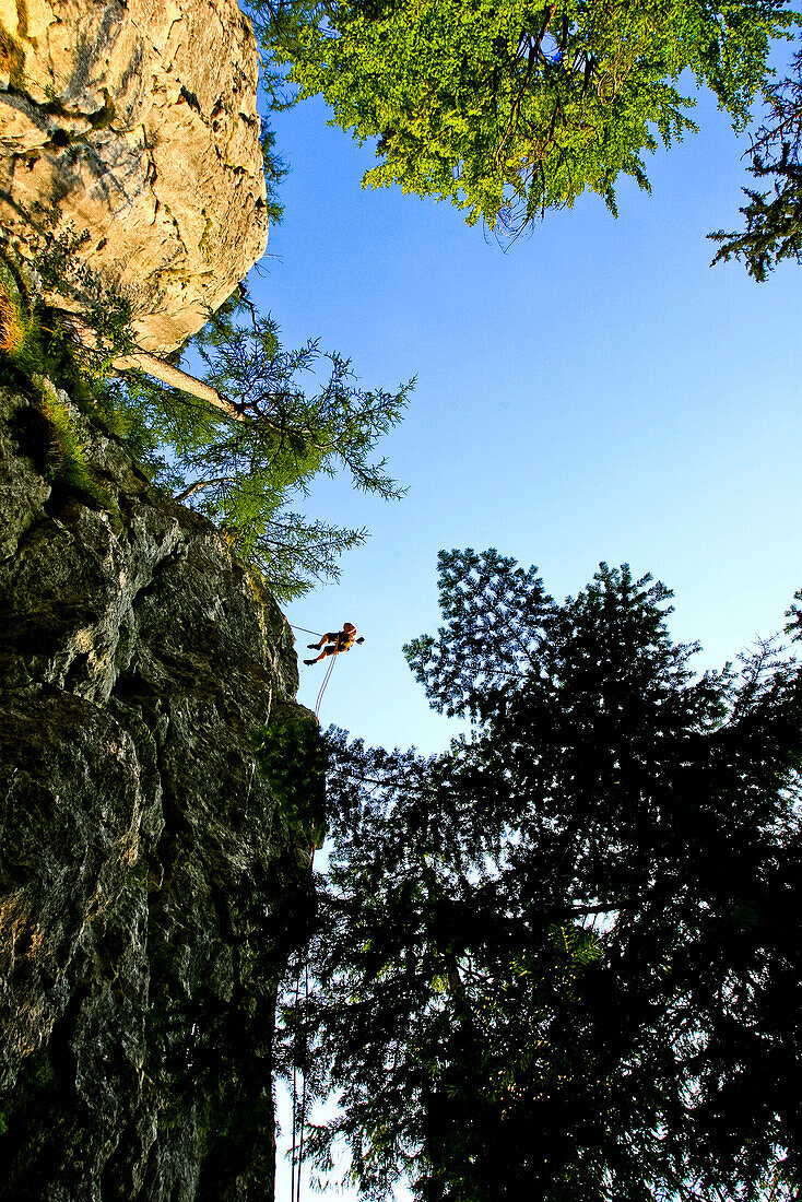 Climber on a rock, Salzkammergut, Styria, Austria