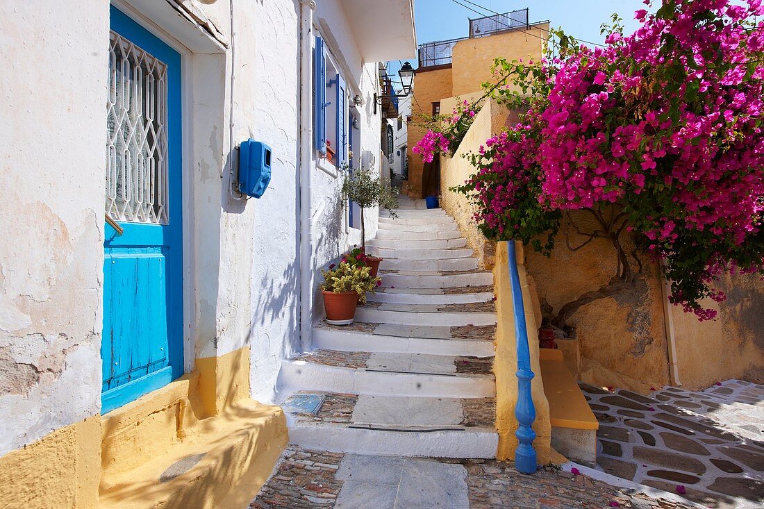 Narrow streets & houses of Ano Syros, Syros Island  S  , Greek Cyclades Islands