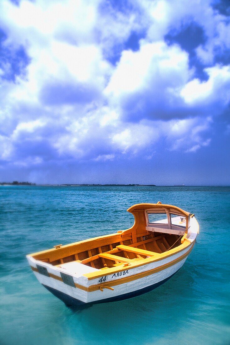 Graphic Closeup of Colorful Fishing Boat in Aruba