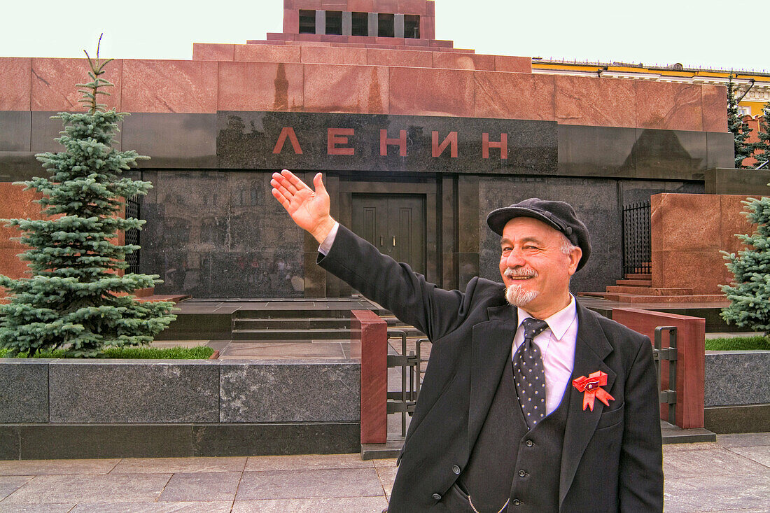 Lenin Look a Like in Front of Lenin Tomb in Red Square Moscow Russia