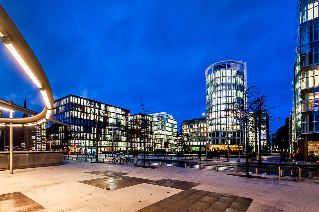 Twilight at Magellan-Terrace in Hafencity, Hamburg, Germany