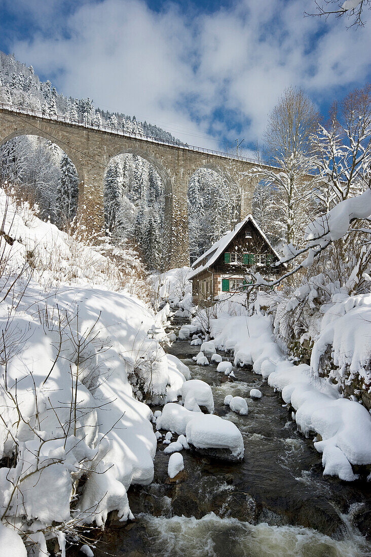 Railway bridge crossing the Ravenna Gorge, near Freiburg im Breisgau, Black Forest, Baden-Wuerttemberg, Germany