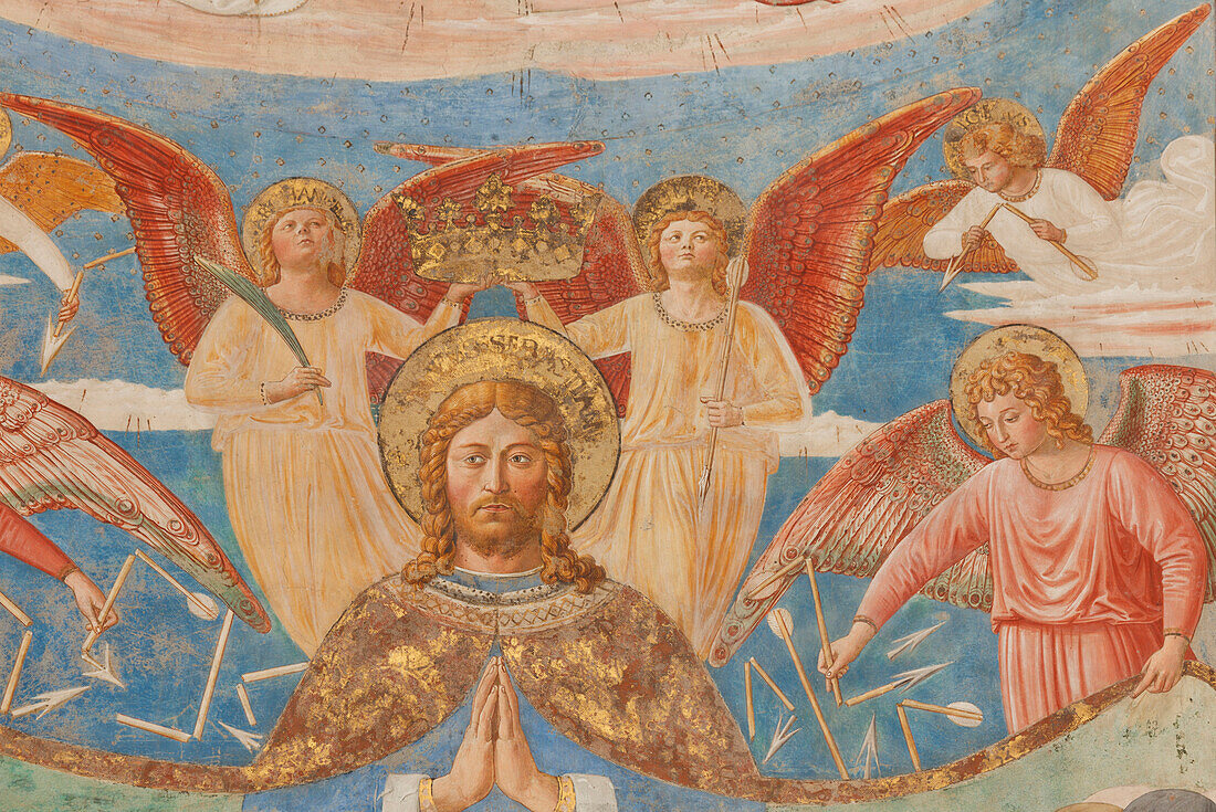 Fresko mit Christus und Engeln, Innenansicht, Sant Agostino, Kirche, 13. Jhd., San Gimignano, Provinz Siena, Toskana, Italien, Europa
