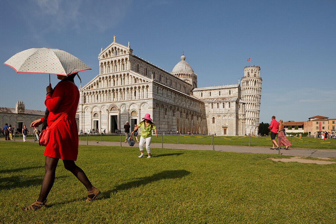 Duomo, cathedral, campanile, bell tower, Torre pendente, leaning tower, Piazza dei Miracoli, square of miracles, Piazza del Duomo, Cathedral Square, UNESCO World Heritage Site, Pisa, Tuscany, Italy, Europe