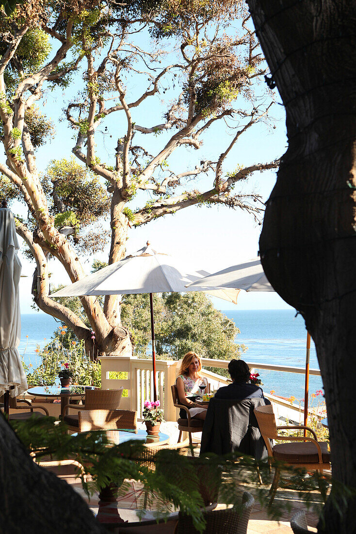 USA, California, Malibu, outdoor seating at the infamous designer restaurant, Geoffrey's