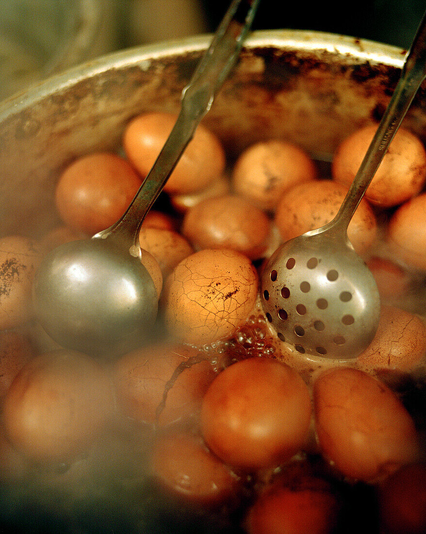 CHINA, Hangzhou, tea eggs for sale at the market