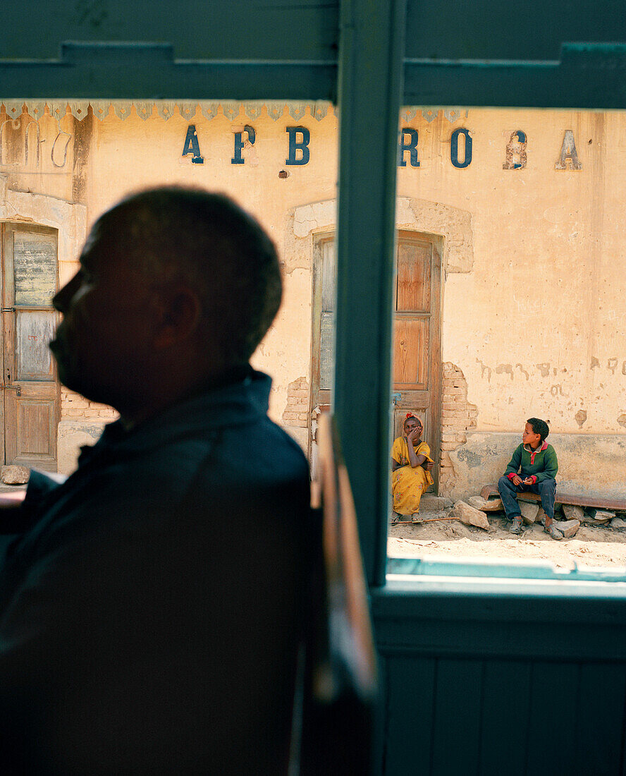 ERITREA, Arbaroba, a train passes through the town of Arbaroba on it’s way to Asmara from Massawa