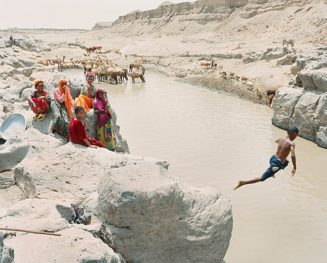 ERITREA, Foro, A family of Bedouin herders tend to their livestock