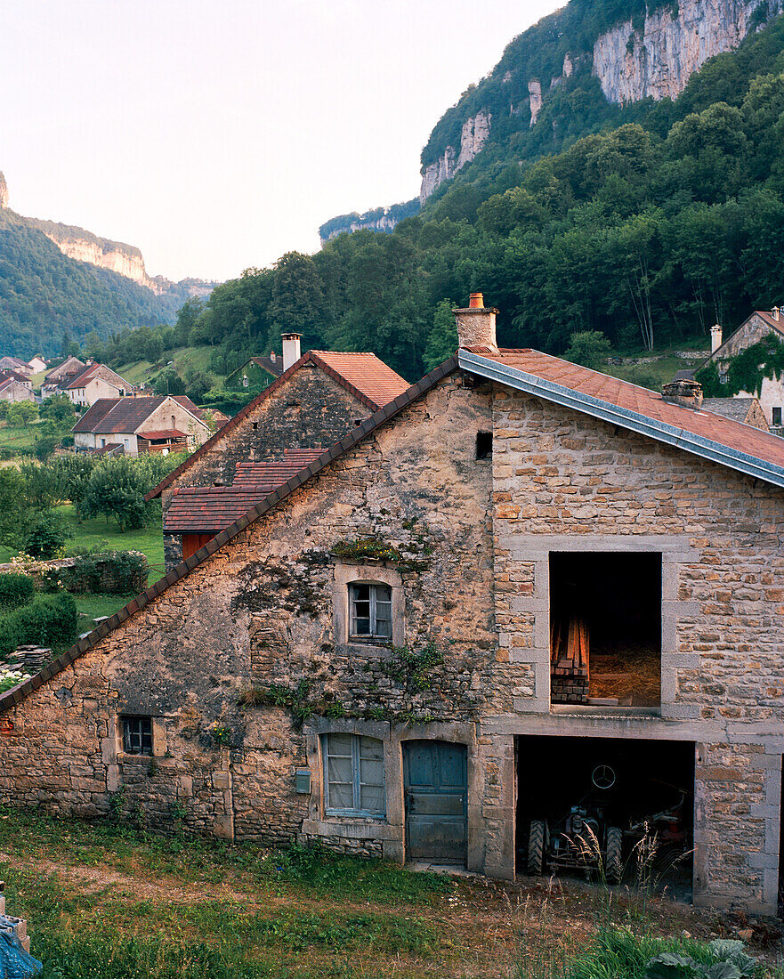 FRANCE, Baume les Messieurs, houses in the village of Baume les Messieurs, Jura Wine Region