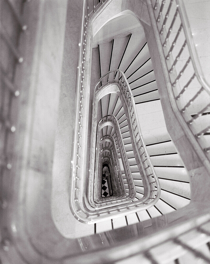 GREECE, Athens, looking down the stairwell of the Grand Bretagne Hotel (B&W)