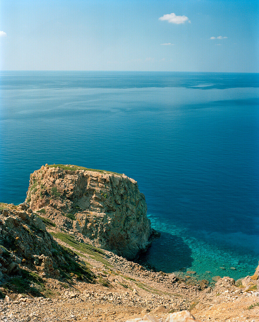 GREECE, Patmos, Dodecanese Island, pigeon rock or peristeronas and the Agean Sea