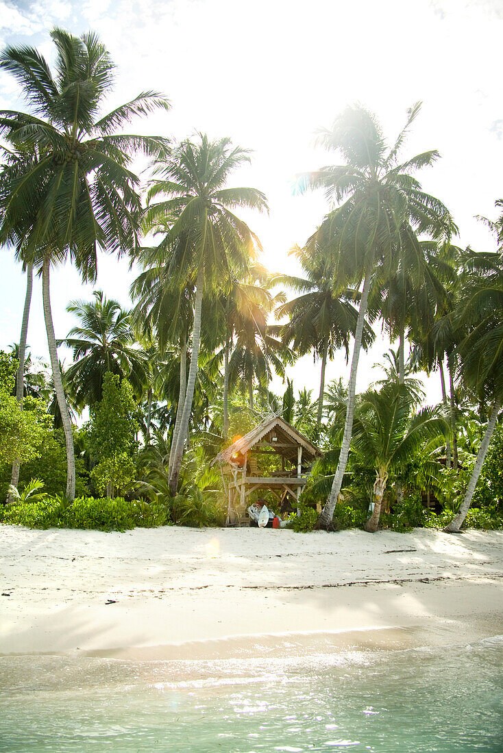 INDONESIA, Mentawai Islands, Kandui Resort, resort with palm trees and beach
