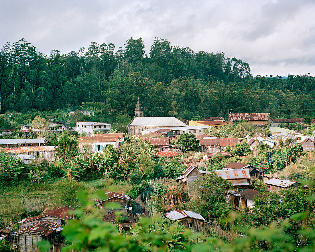 MADAGASCAR, town of Perinet amid trees, elevated view