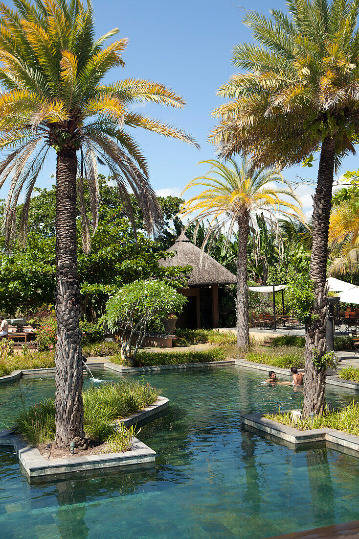 MAURITIUS, Chemin Grenier, South Coast, one of the swimming pools at the luxury hotel Shanti Maurice