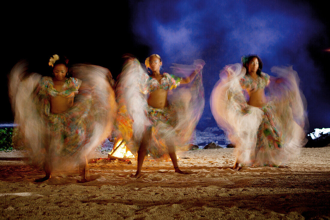 MAURITIUS, Sega dancers perform at Hotel Shanti Maurice which is located on the Southern coast of Mauritius