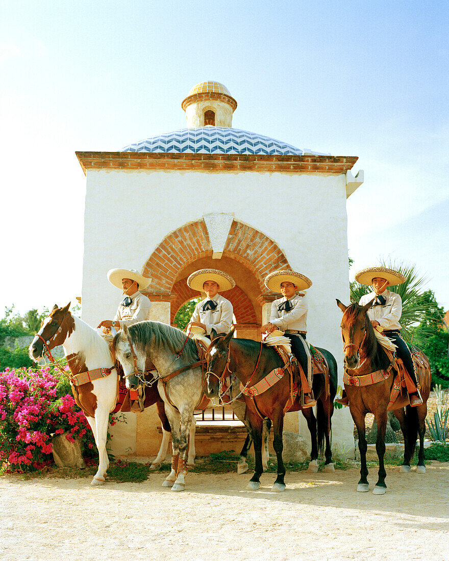 MEXICO, Maya Riviera, Mexican Charros on their horses, Yucatan Peninsula